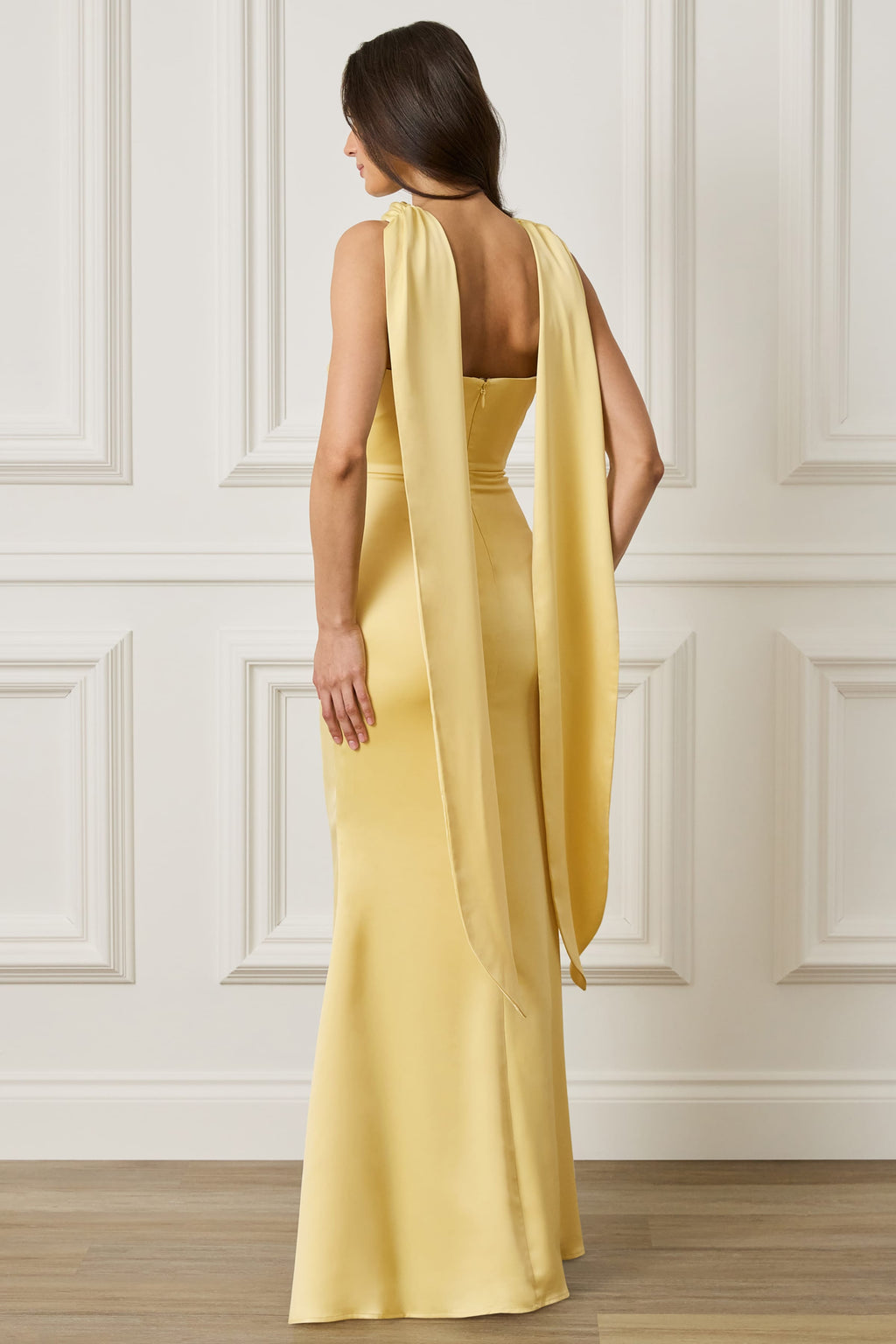 LIORA Satin Maxi Dress in Yellow Position 4