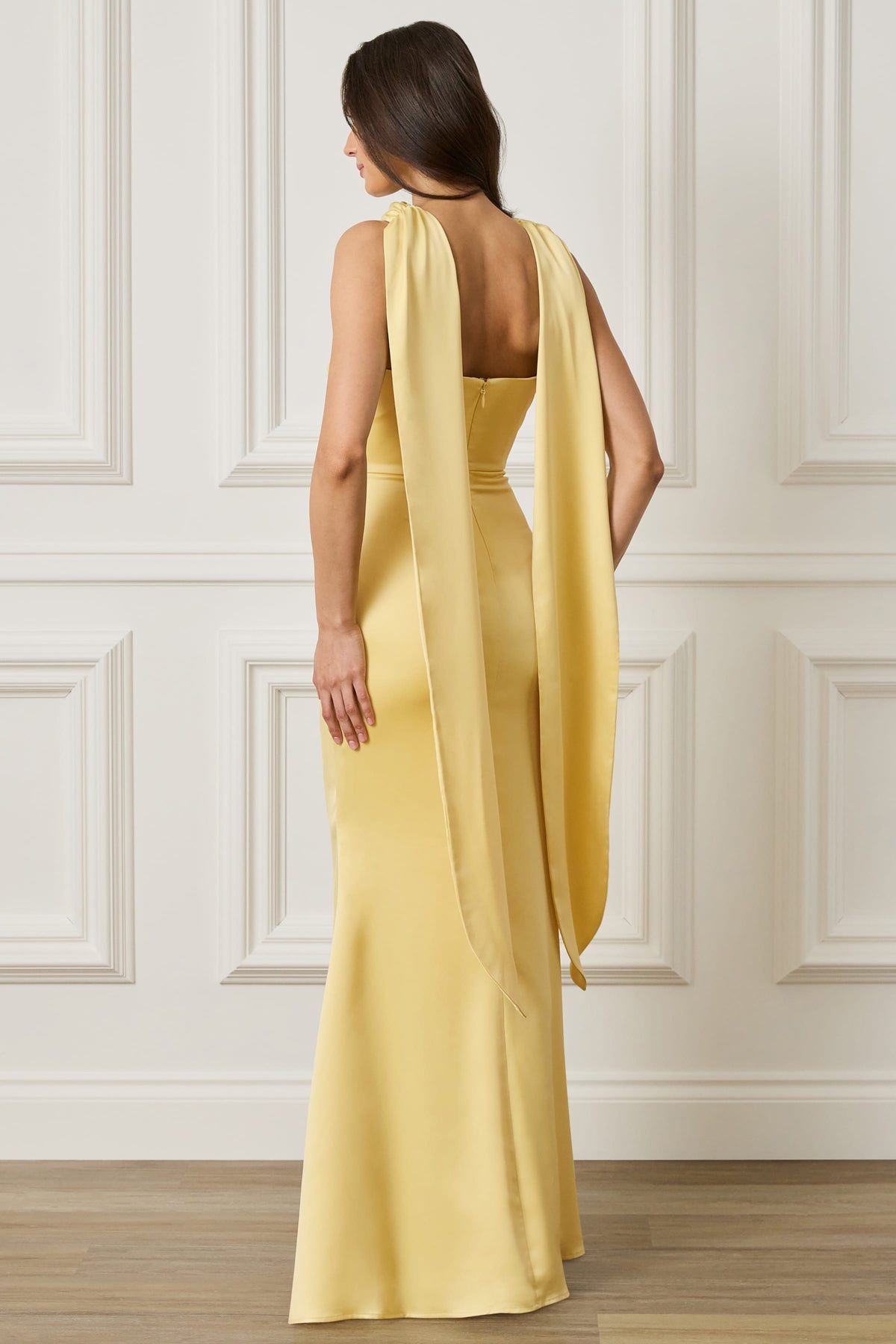 LIORA Satin Maxi Dress in Yellow Position 4
