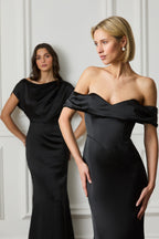 TRINITY Satin Maxi Dress in Black Position 6