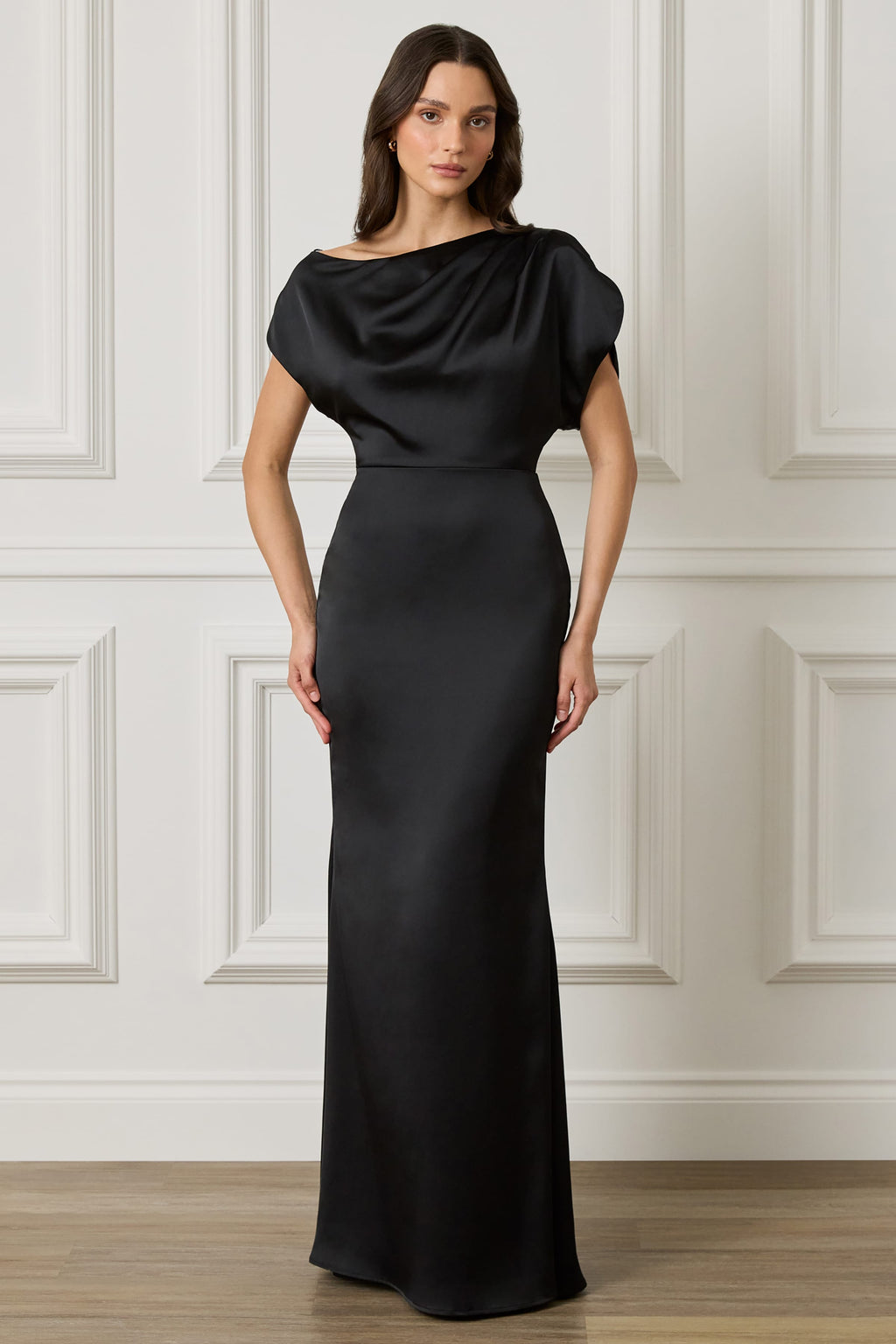 TRINITY Satin Maxi Dress in Black Position 1