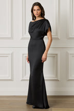 TRINITY Satin Maxi Dress in Black Position 4