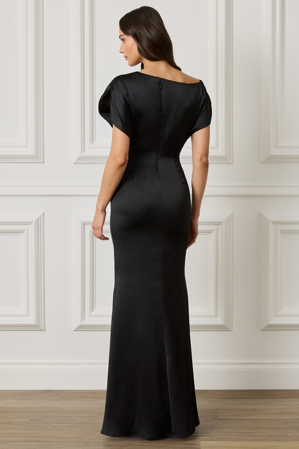 TRINITY Satin Maxi Dress in Black Position 2