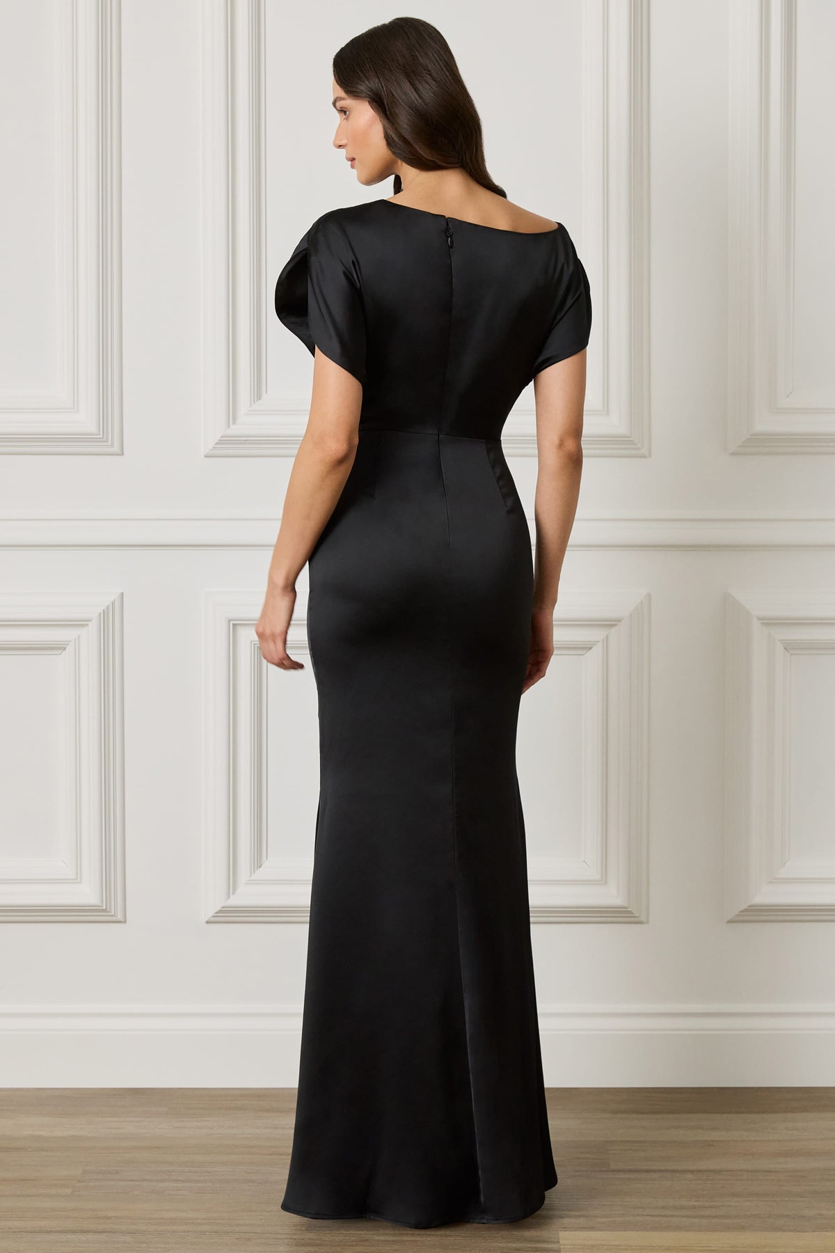 TRINITY Satin Maxi Dress in Black Position 2