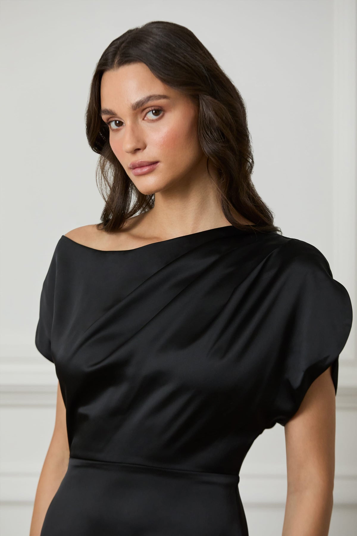 TRINITY Satin Maxi Dress in Black Position 3
