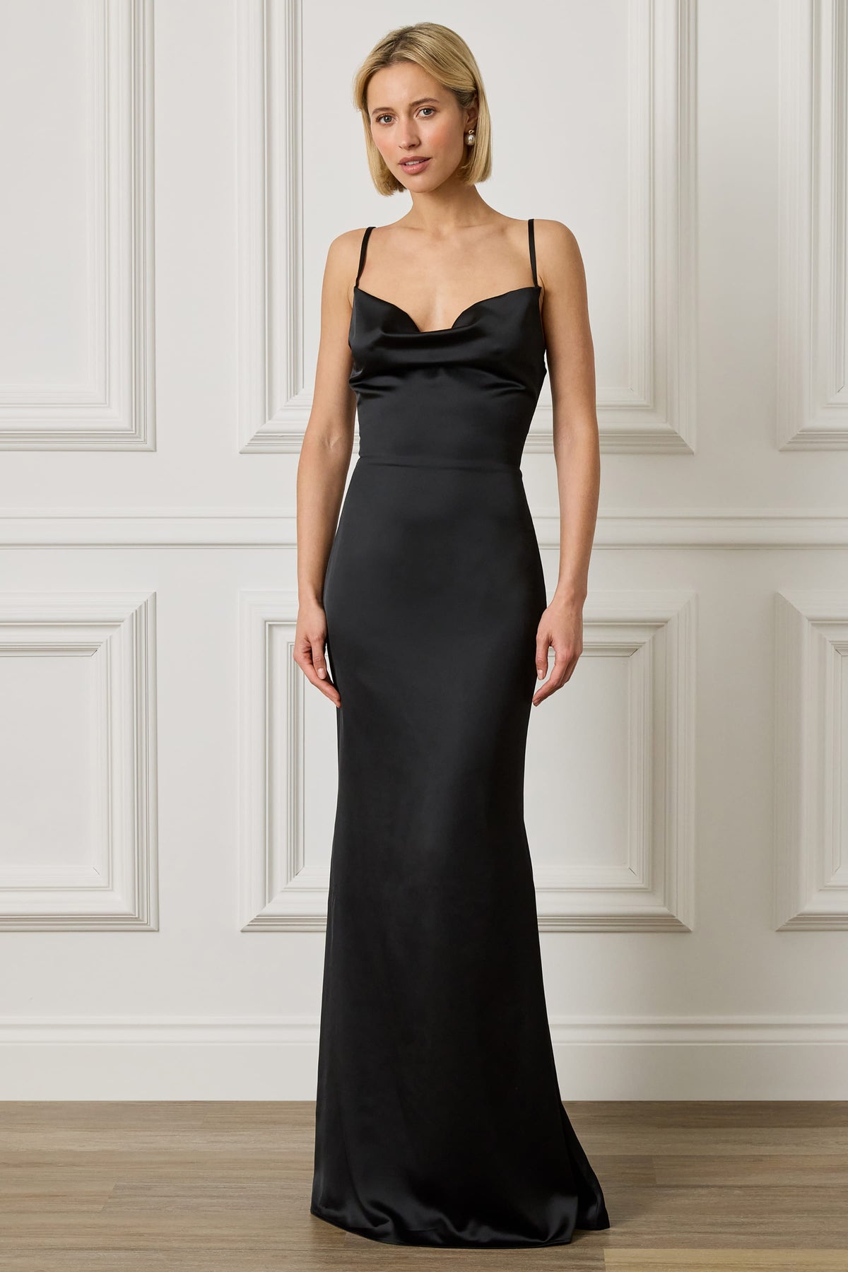 PENNY Satin Maxi Dress in Black Position 1