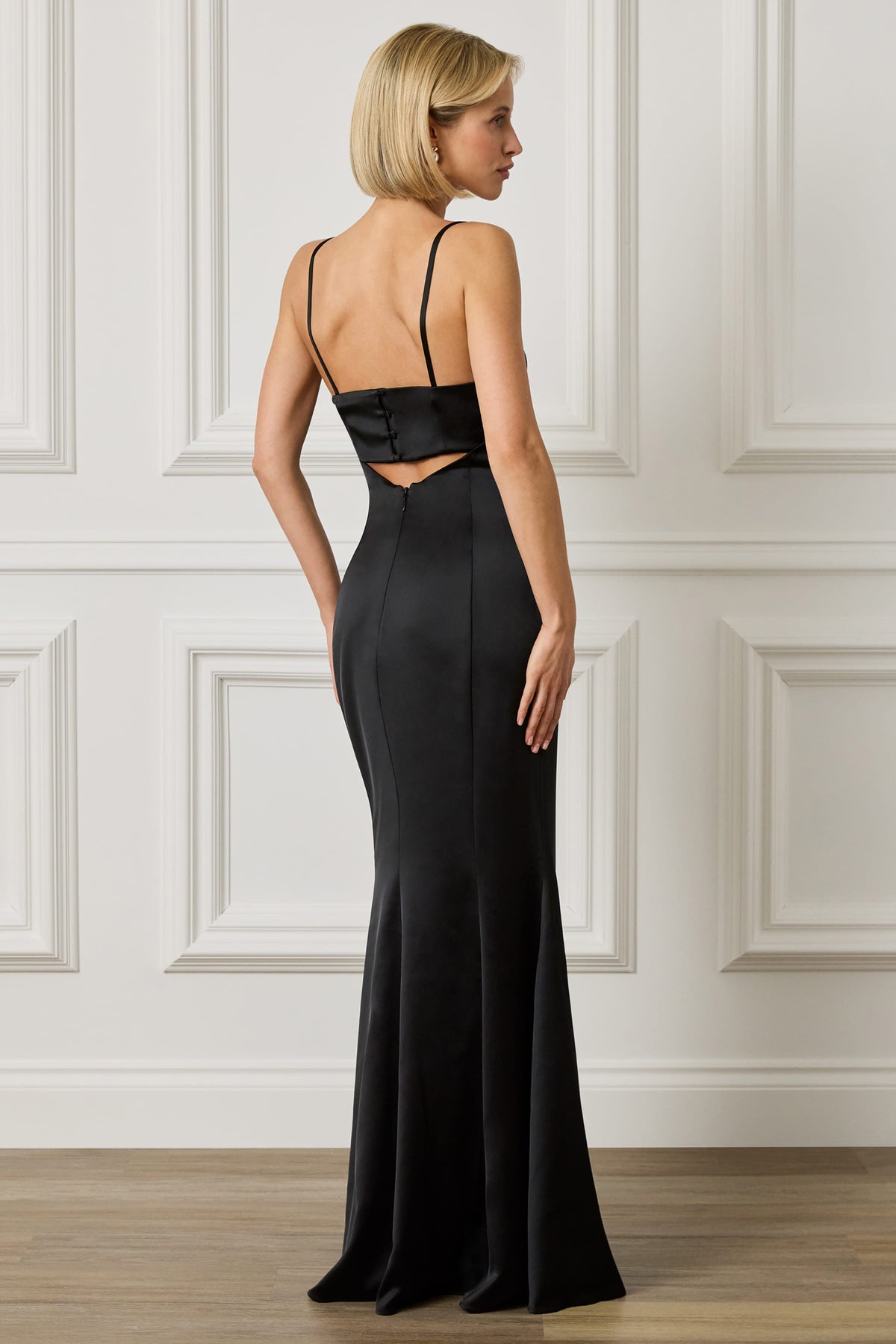 PENNY Satin Maxi Dress in Black Position 2