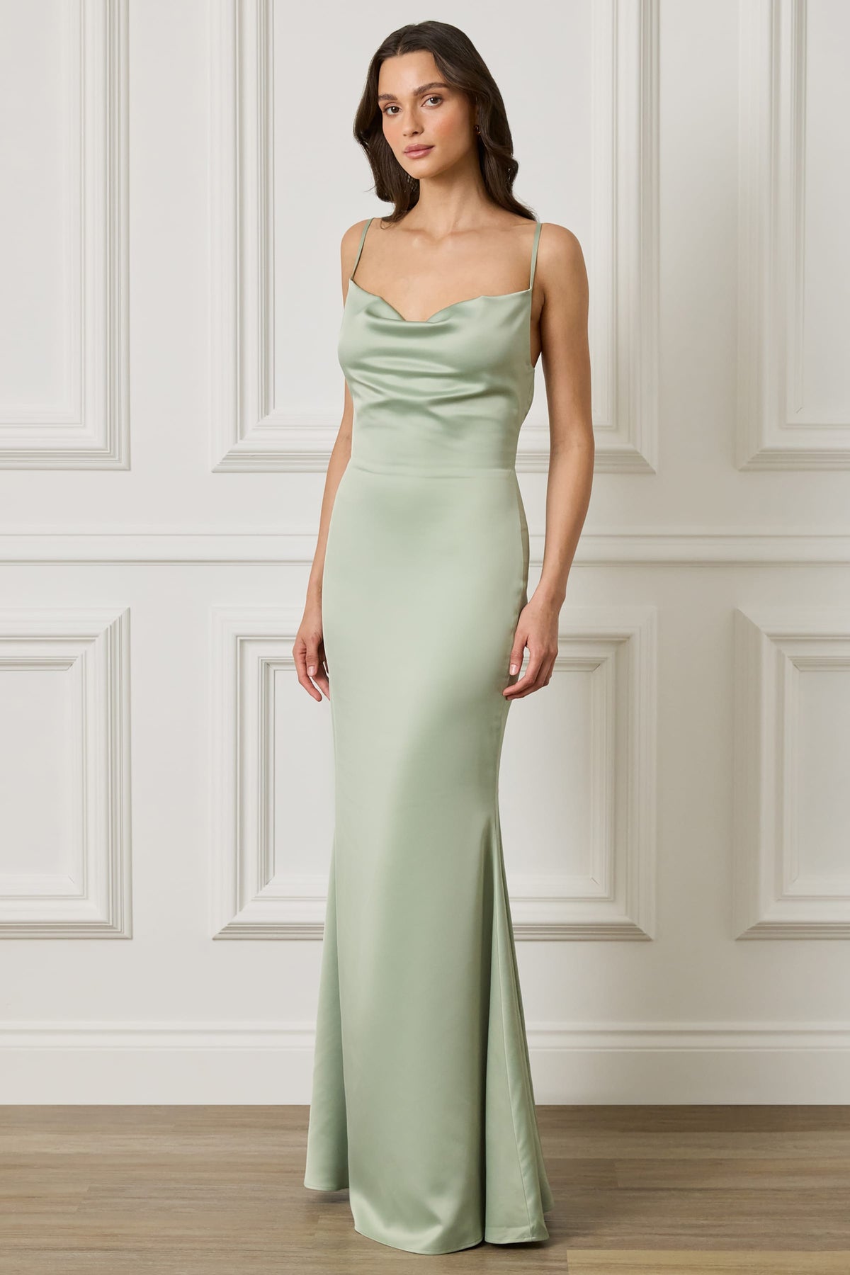 PENNY Satin Maxi Dress in Sage Position 4