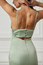 PENNY Satin Maxi Dress in Sage Position 3