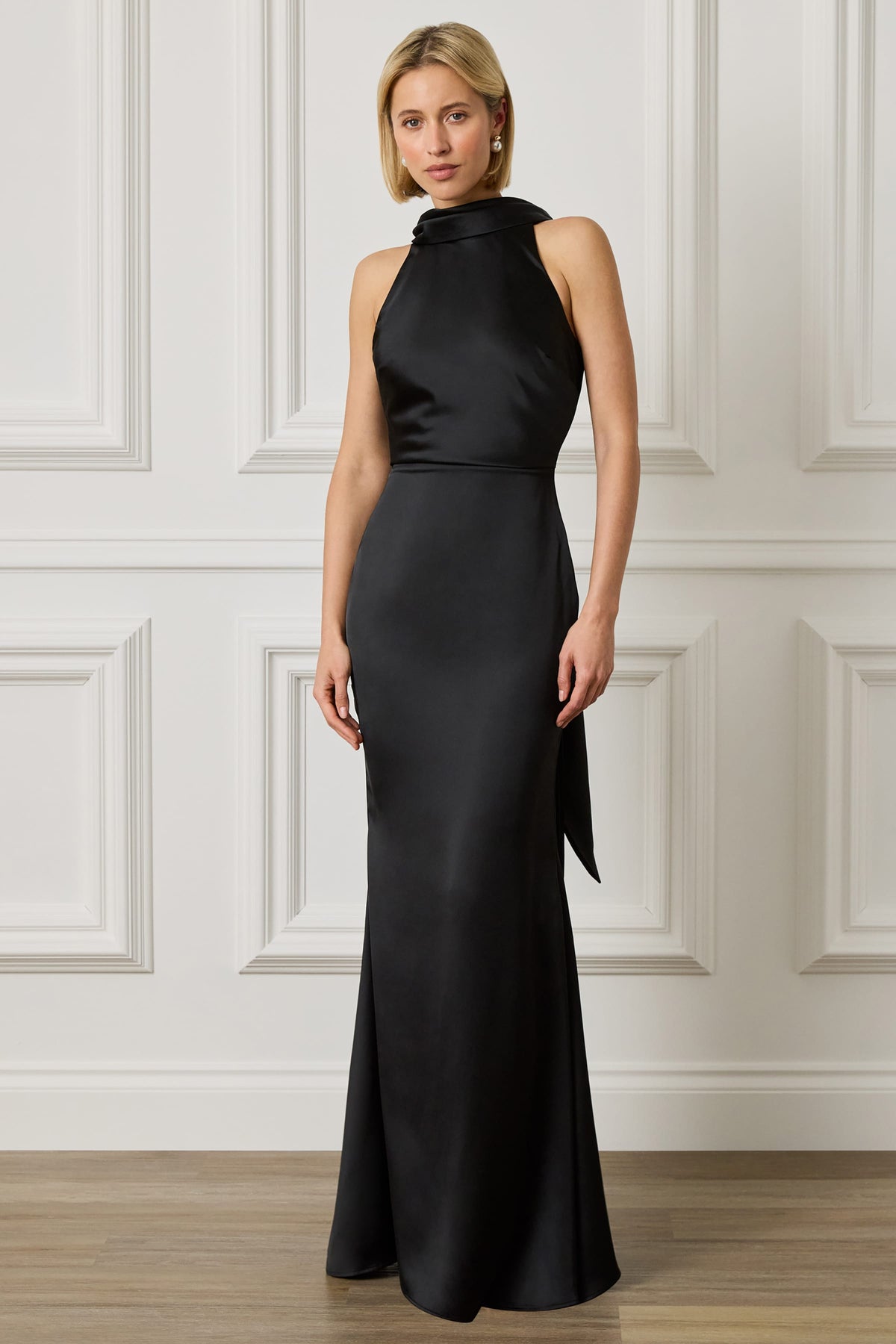 LIORA Satin Maxi Dress in Black Position 5