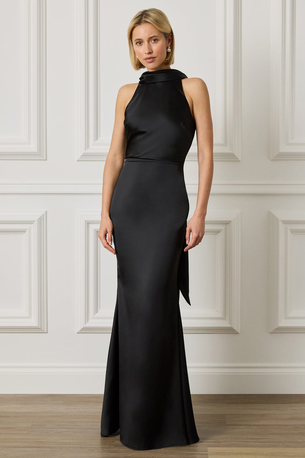 LIORA Satin Maxi Dress in Black Position 3