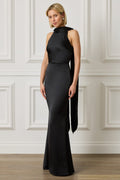 LIORA Satin Maxi Dress in Black Position 1