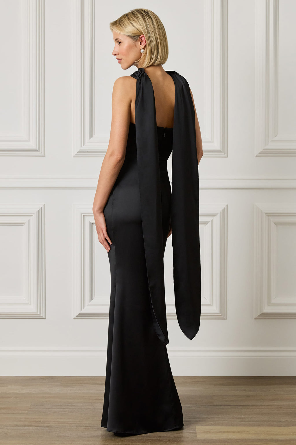 LIORA Satin Maxi Dress in Black Position 4