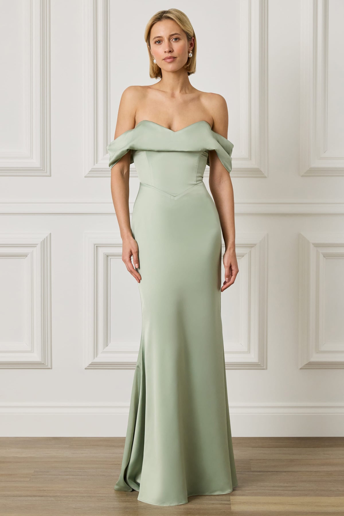 RAYNE Satin Maxi Dress in Sage Position 1