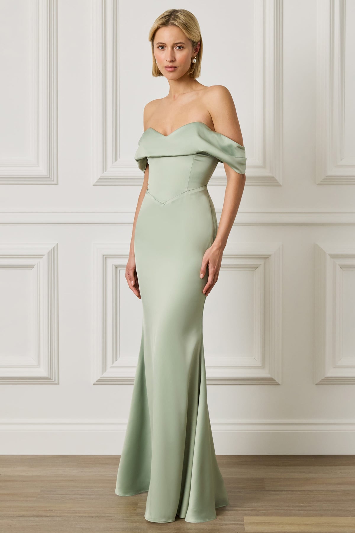 RAYNE Satin Maxi Dress in Sage Position 4