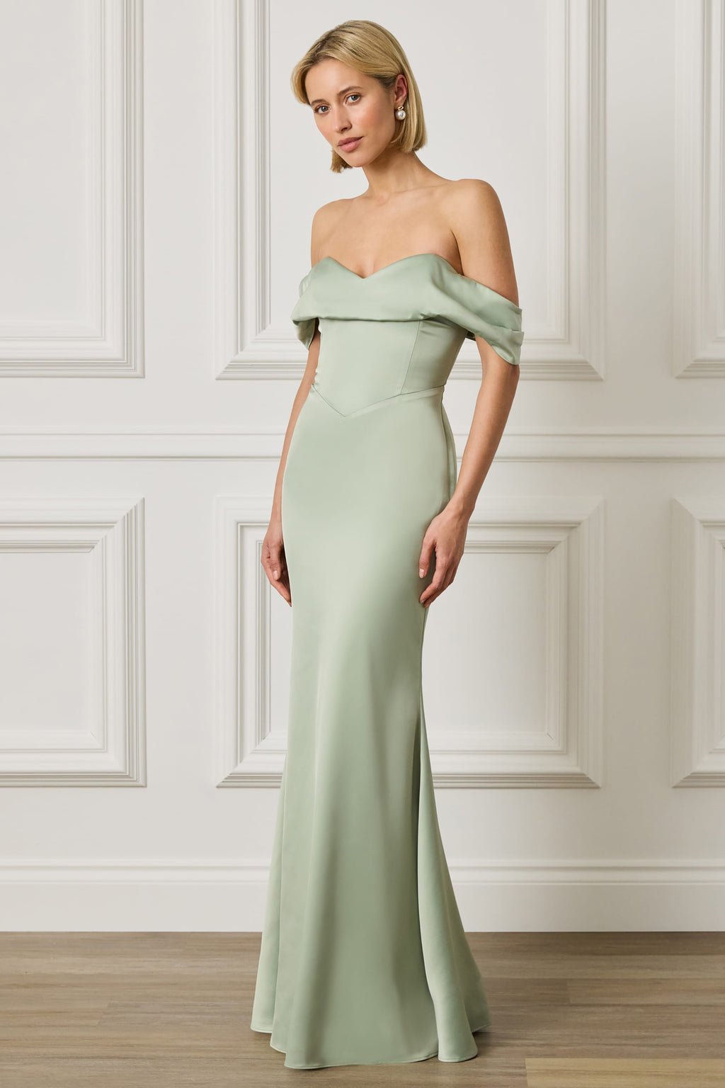 RAYNE Satin Maxi Dress in Sage Position 5