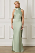 LIORA Satin Maxi Dress in Sage Position 1