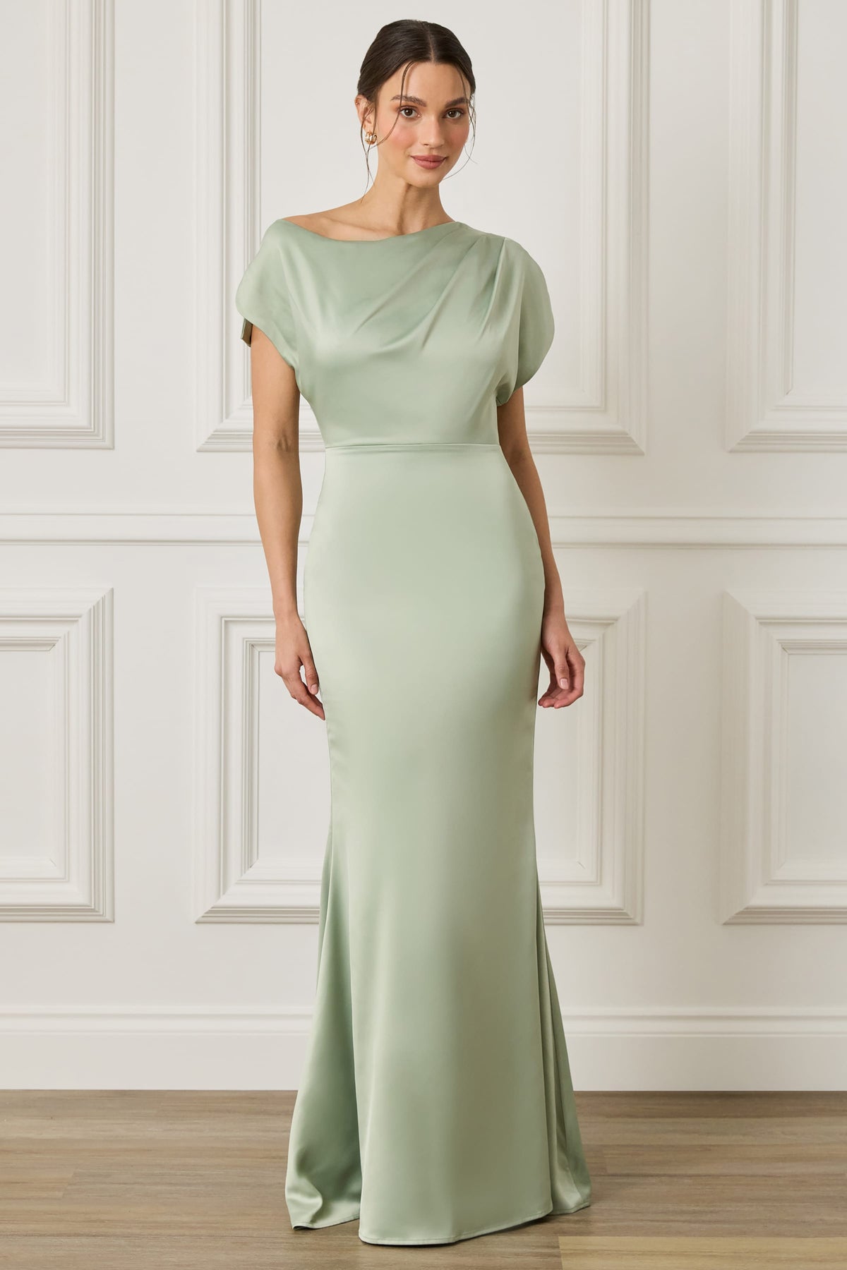 TRINITY Satin Maxi Dress in Sage Position 5