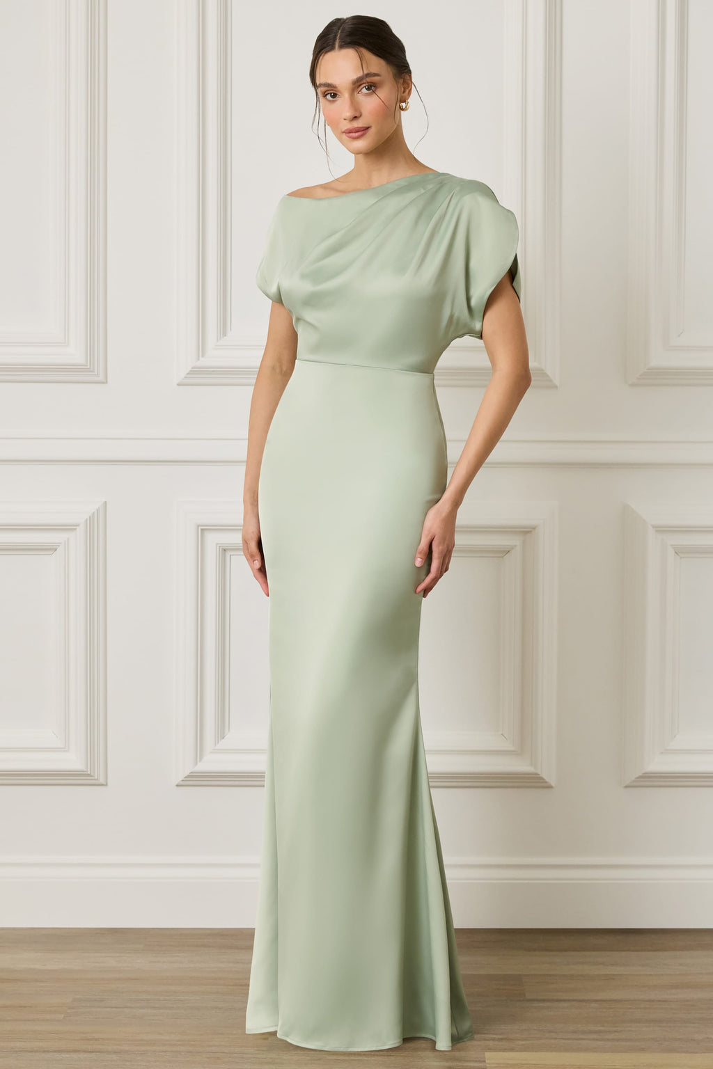 TRINITY Satin Maxi Dress in Sage Position 1