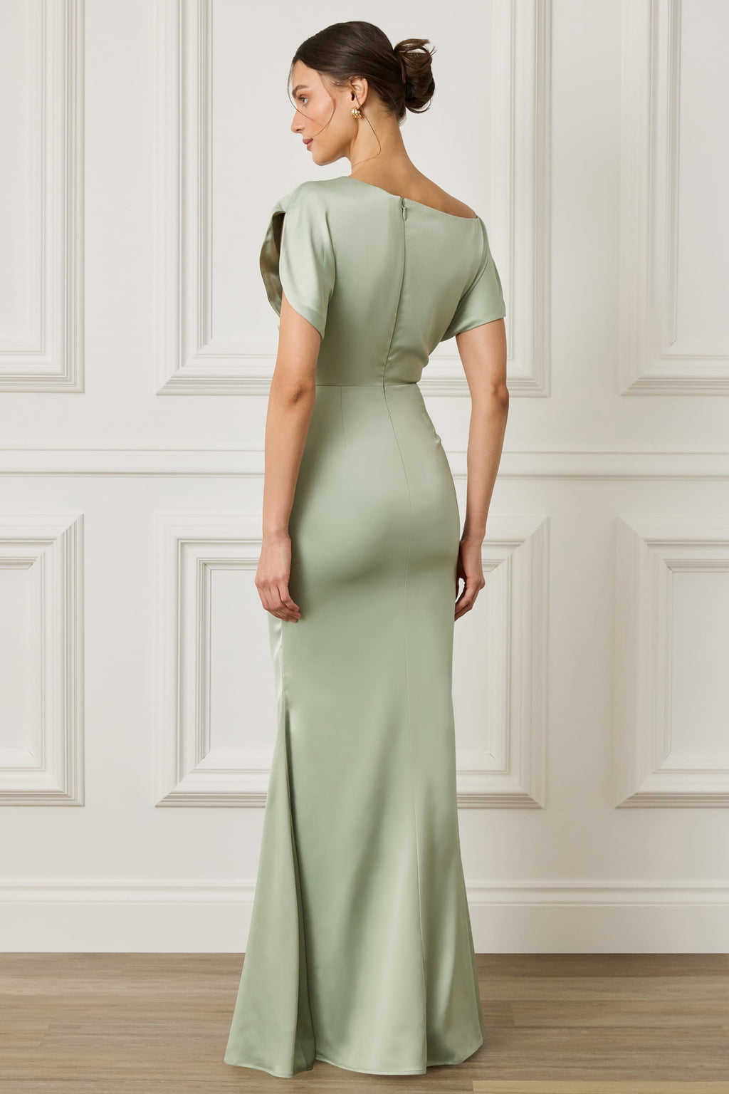 TRINITY Satin Maxi Dress in Sage Position 2