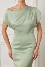 TRINITY Satin Maxi Dress in Sage Position 3