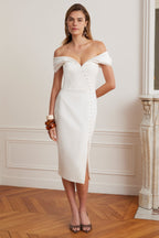 NOELLE Button Detail Midi Dress in White Position 4
