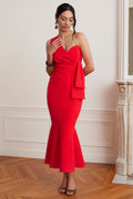 ADELAIDE Bow Midi Dress in Red Position 1