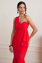 ADELAIDE Bow Midi Dress in Red Position 6