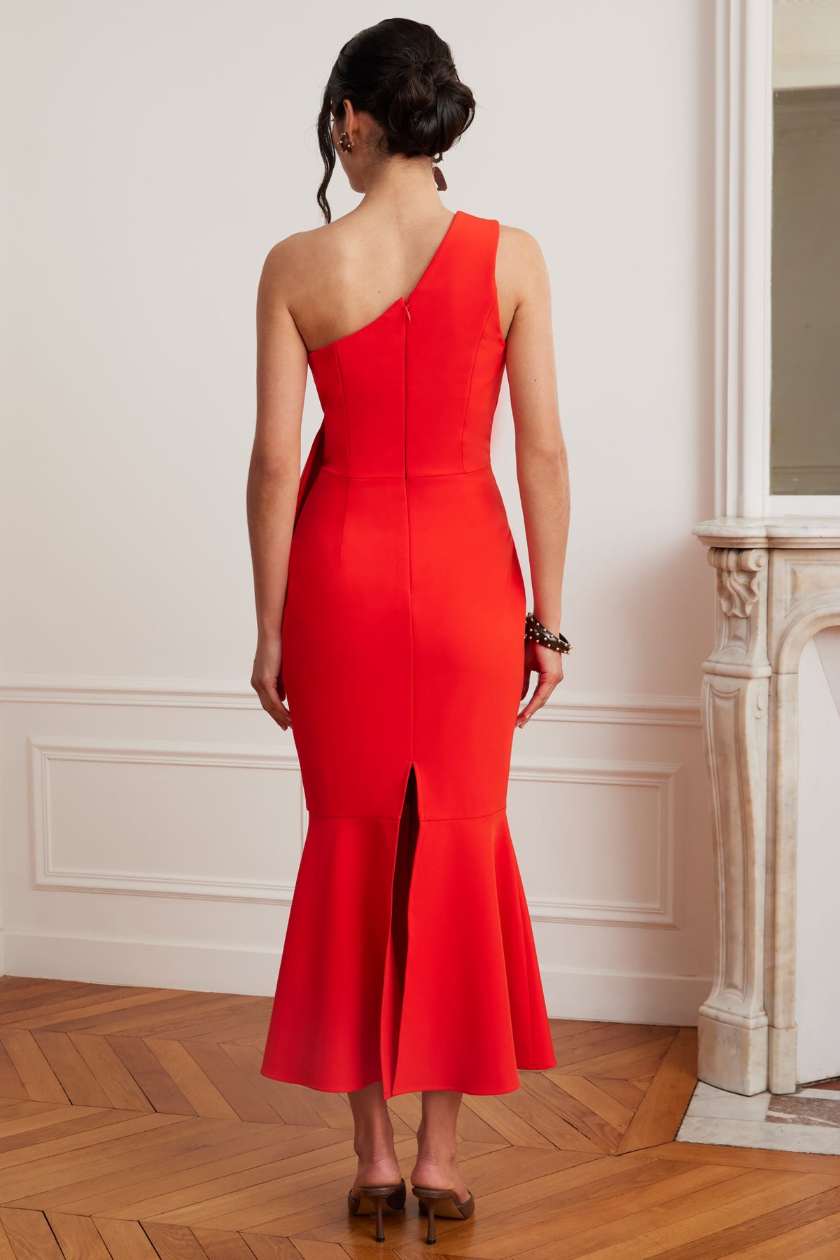 ADELAIDE Bow Midi Dress in Red Position 3