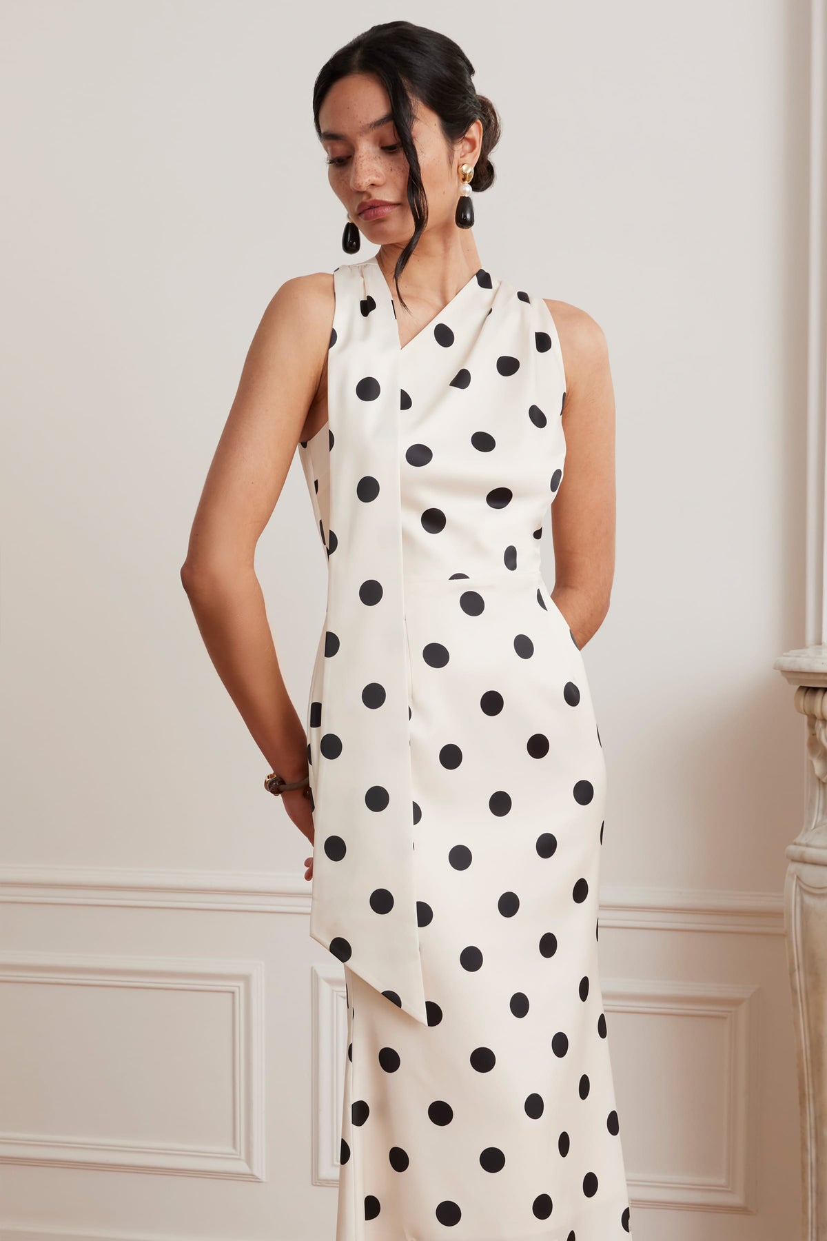 JULIANA Satin Maxi Dress in Polka Dot Position 5