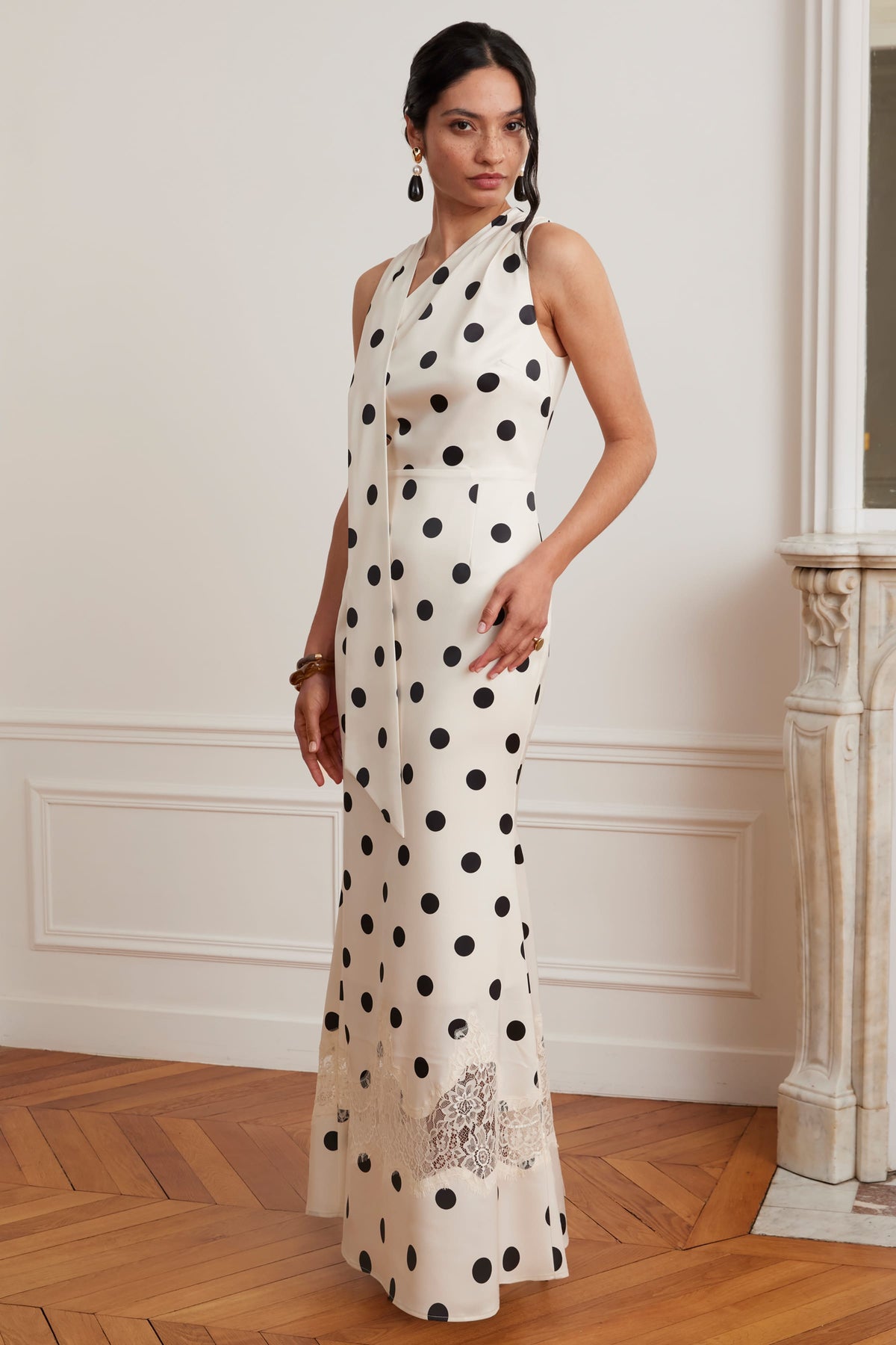 JULIANA Satin Maxi Dress in Polka Dot Position 4