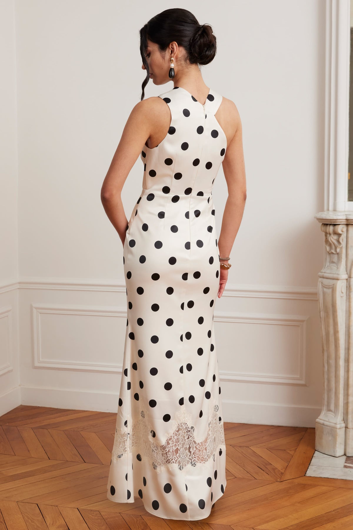 JULIANA Satin Maxi Dress in Polka Dot Position 3