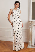 JULIANA Satin Maxi Dress in Polka Dot Position 1