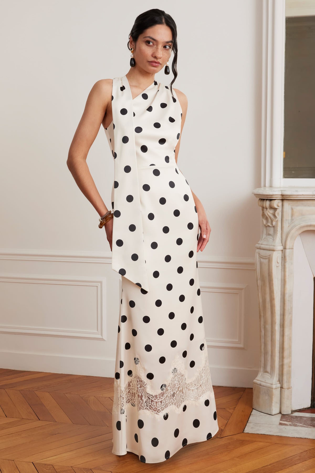 JULIANA Satin Maxi Dress in Polka Dot Position 1