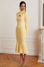 KIMORA High Neck Midi Dress in Yellow Position 4