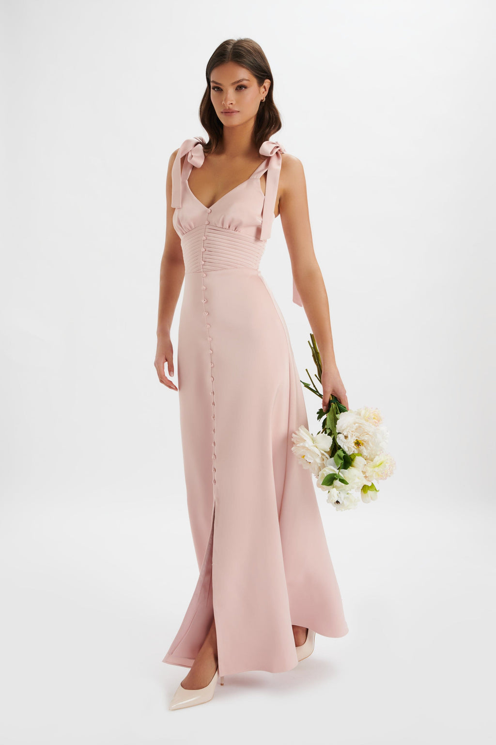 REVE Satin Maxi Dress in Light Pink Position 1