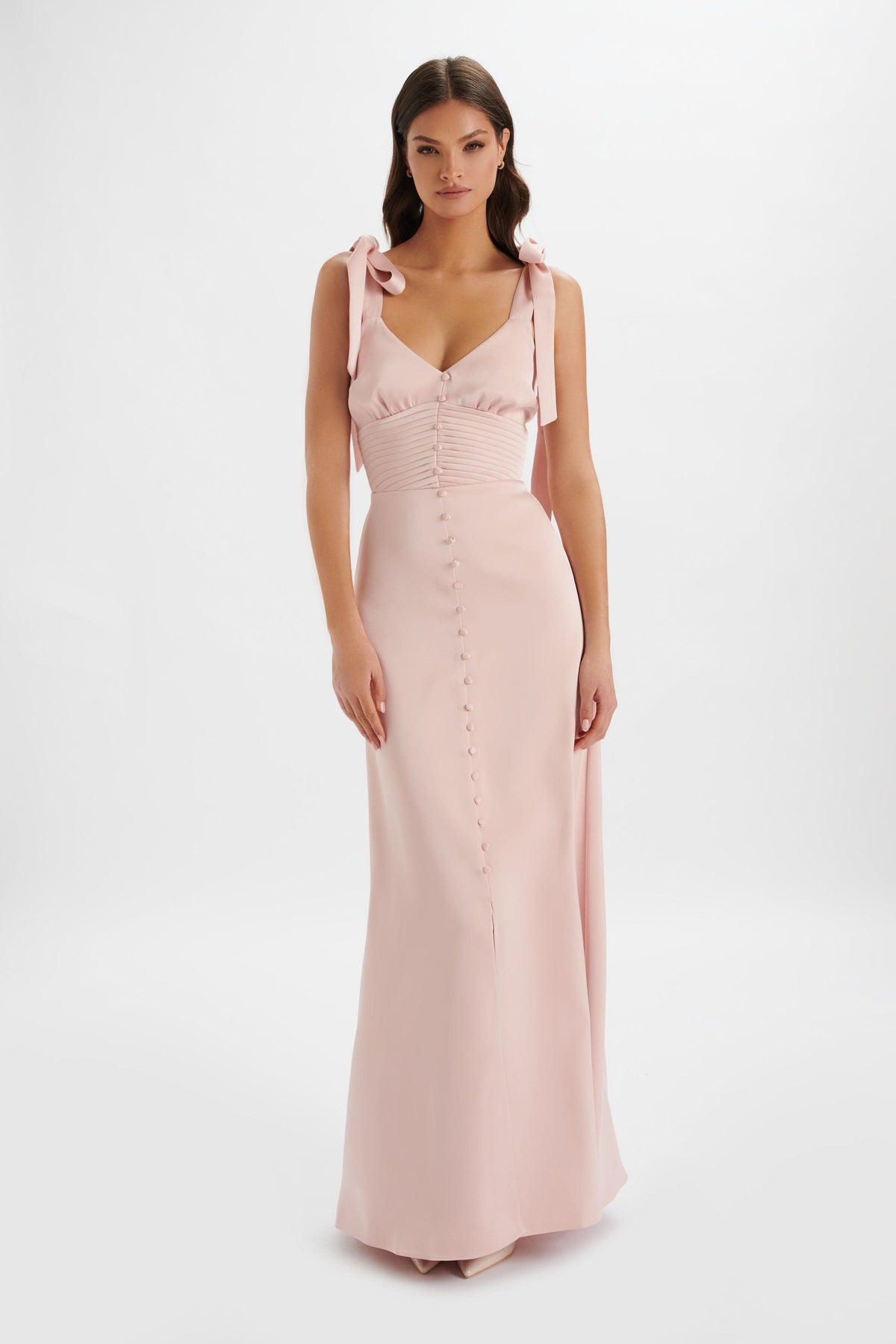 REVE Satin Maxi Dress in Light Pink Position 2