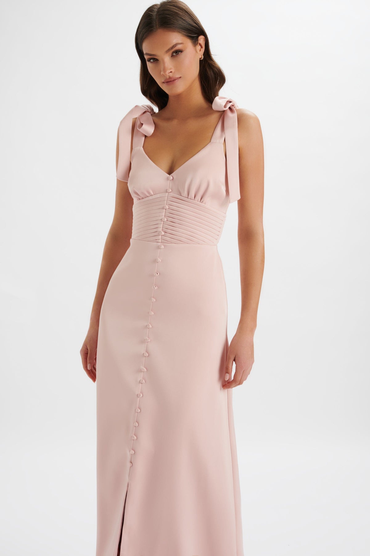 REVE Satin Maxi Dress in Light Pink Position 3