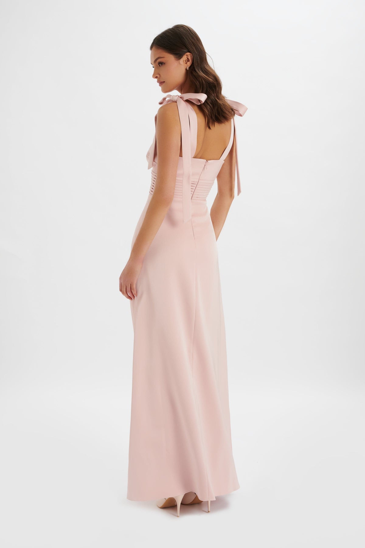 REVE Satin Maxi Dress in Light Pink Position 4