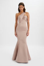 SHAILENE Satin Maxi Dress in Nude Position 2