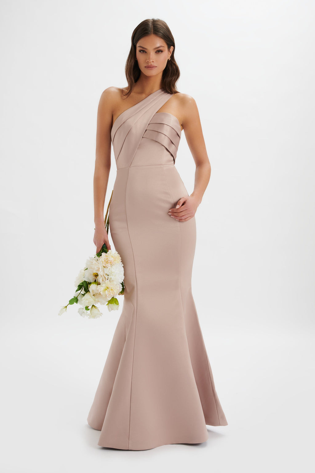 SHAILENE Satin Maxi Dress in Nude Position 3