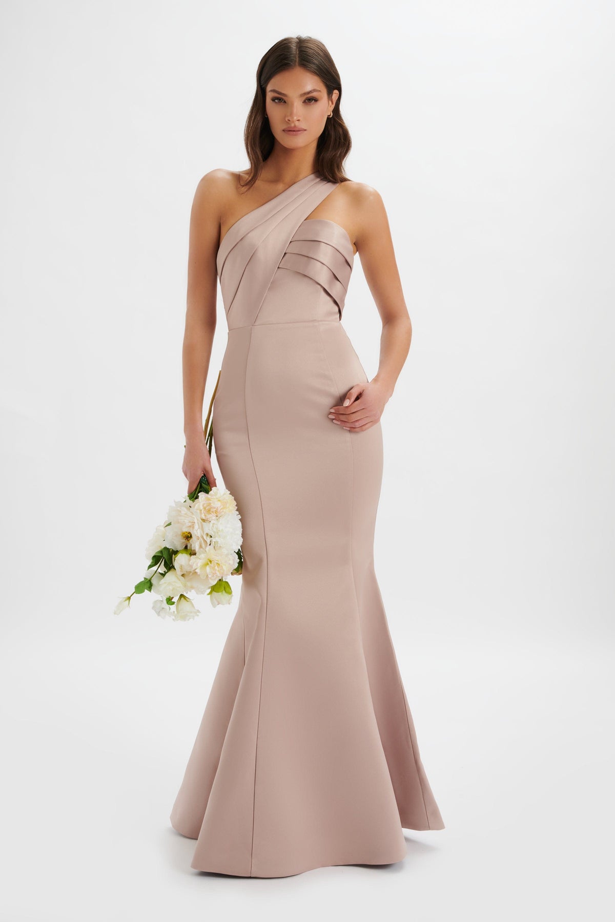SHAILENE Satin Maxi Dress in Nude Position 3