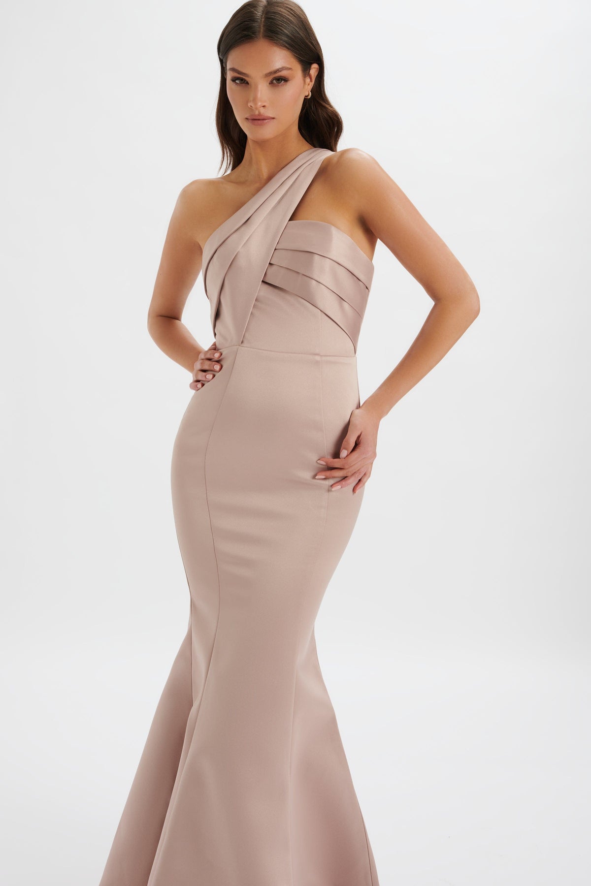 SHAILENE Satin Maxi Dress in Nude Position 1