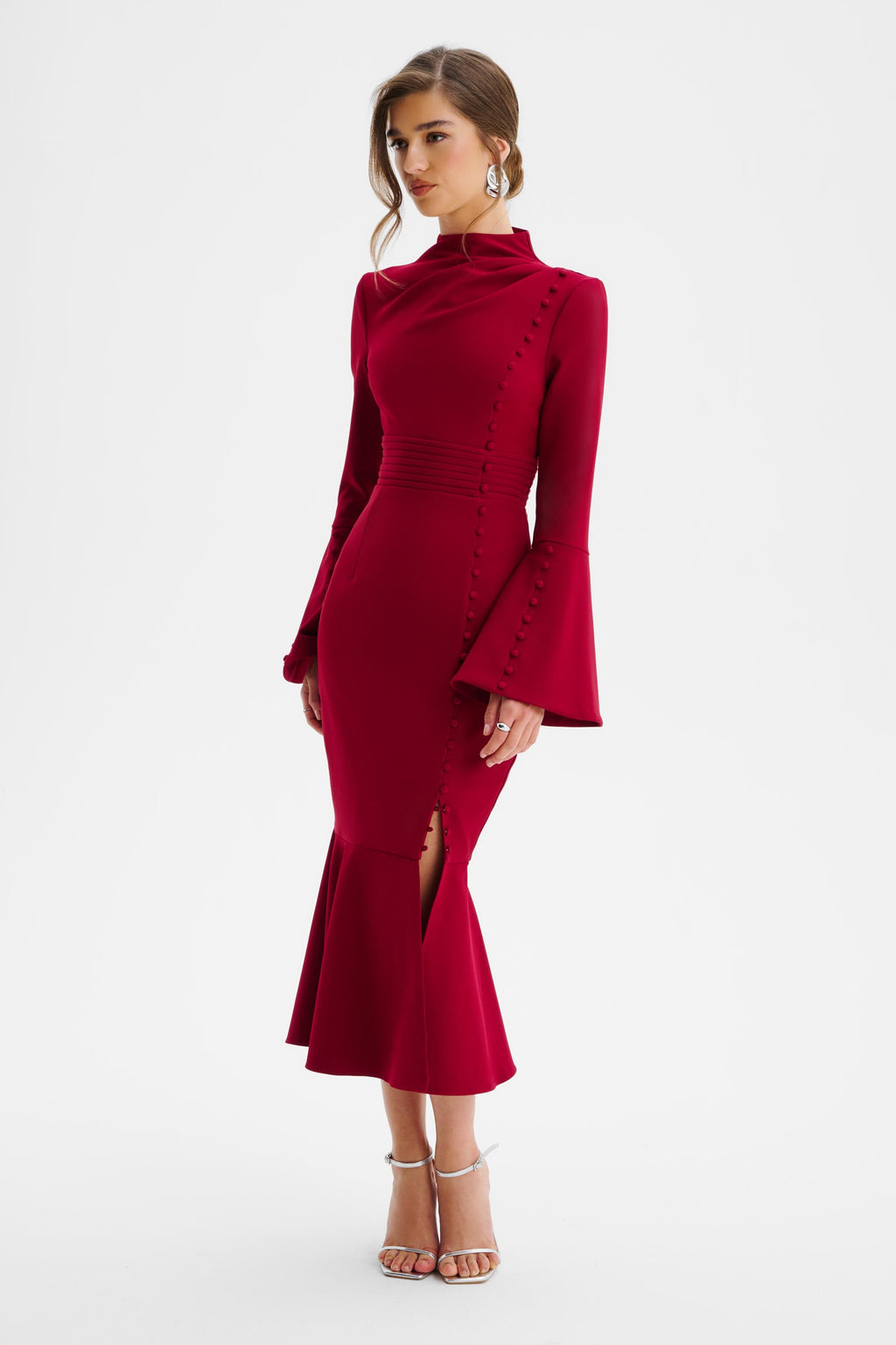 AUBREY High Neck Midi Dress in Red Position 1
