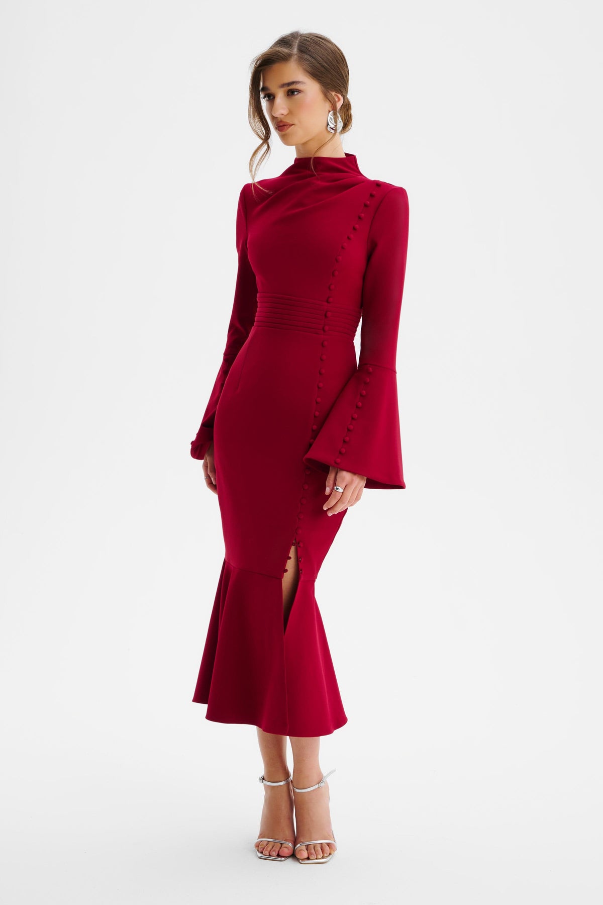 AUBREY High Neck Midi Dress in Red Position 1