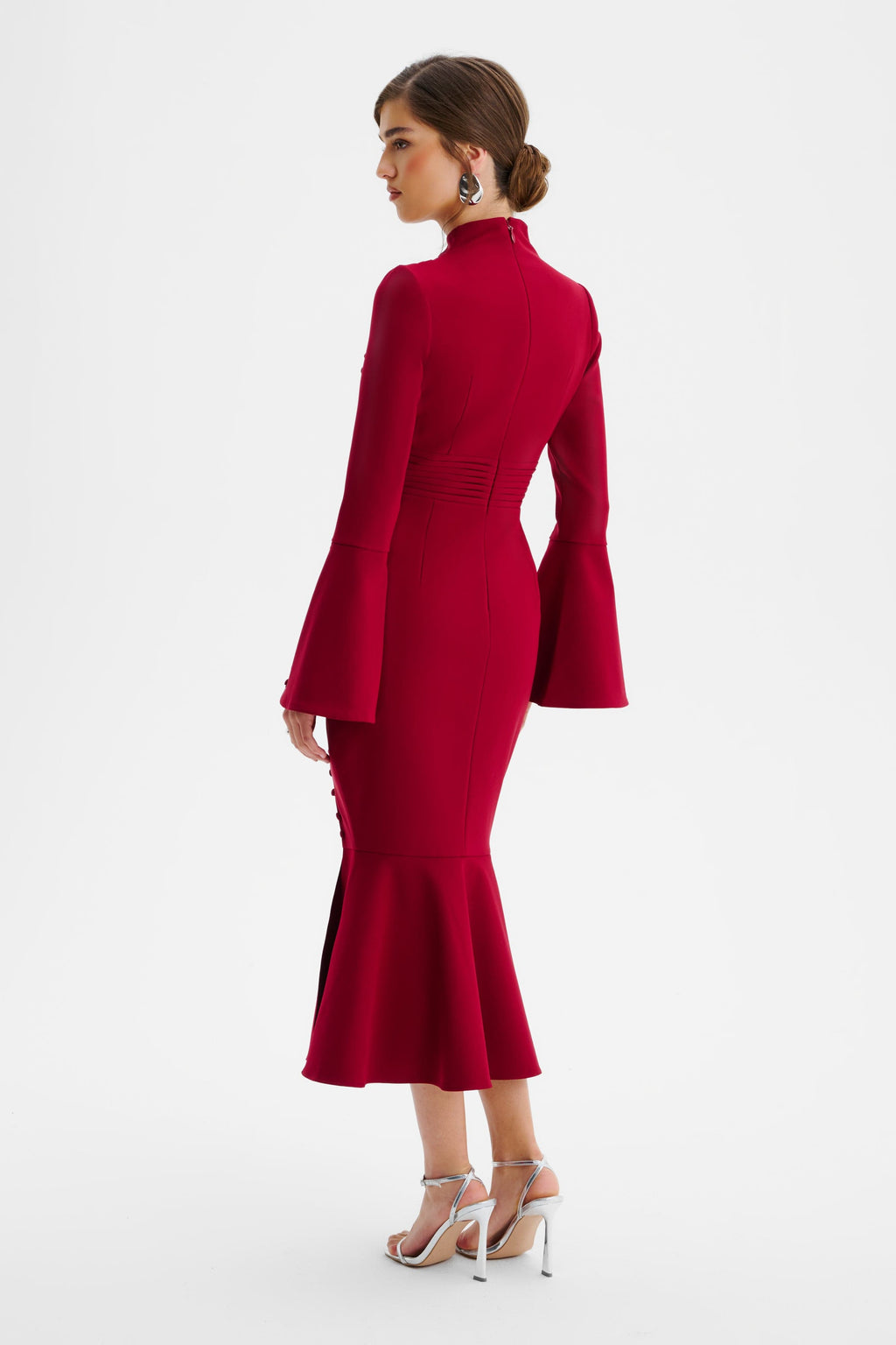 AUBREY High Neck Midi Dress in Red Position 4