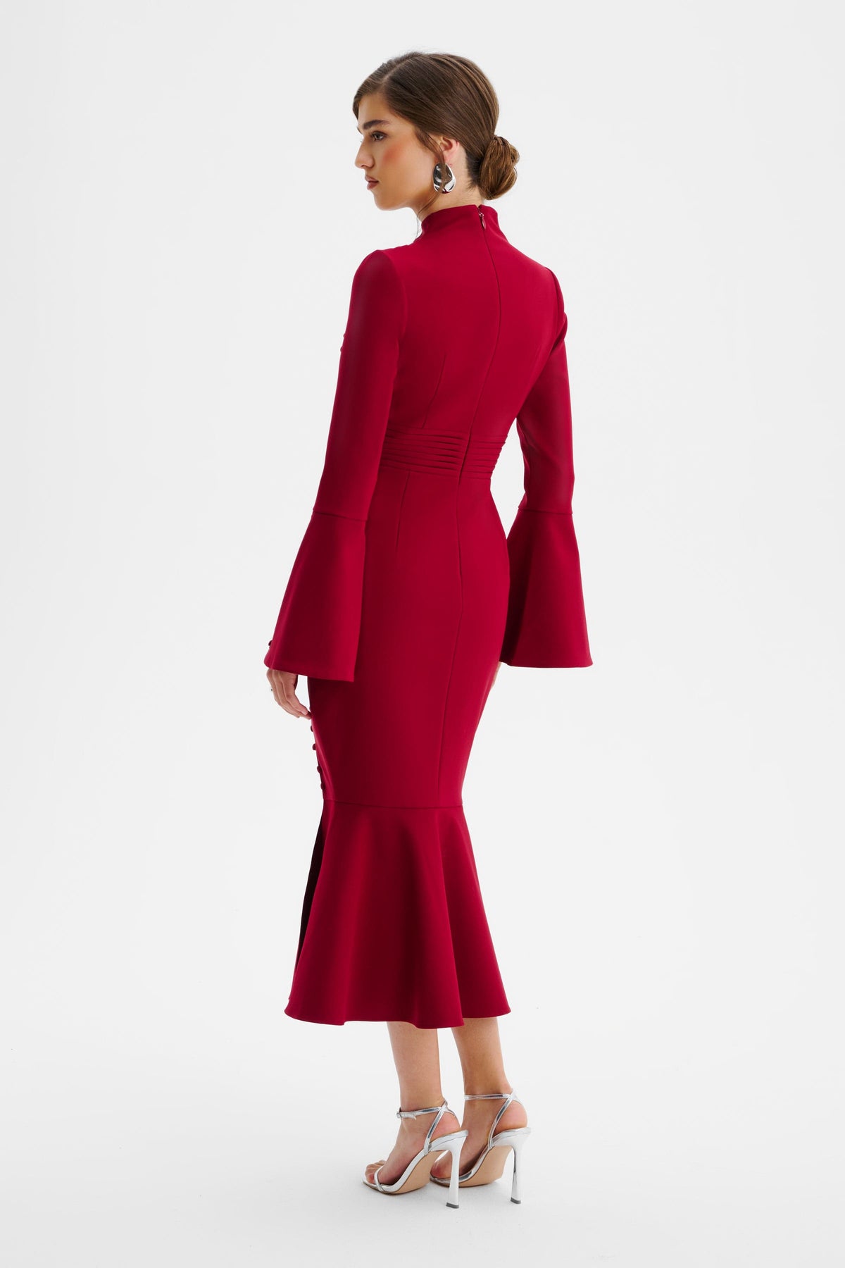 AUBREY High Neck Midi Dress in Red Position 4