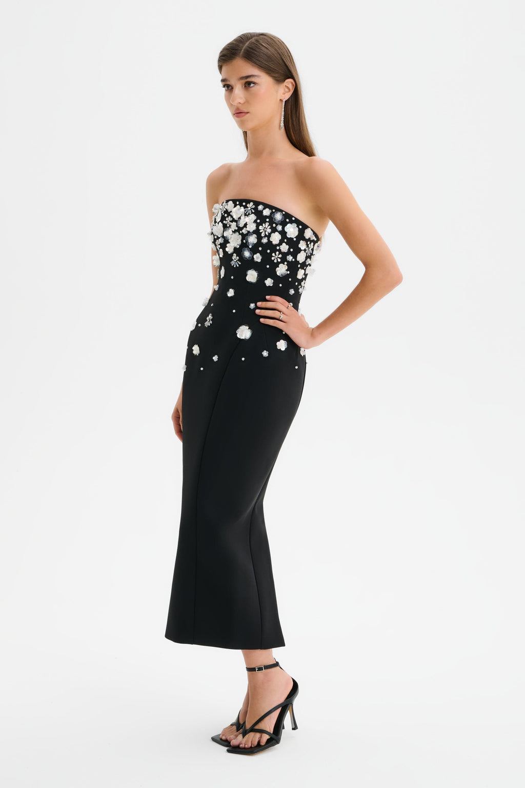 ANAIS Embellished Strapless Midi Dress in Black Position 3