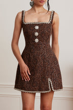 ZOEY Embellished Boucle Mini Dress in Chocolate Position 6