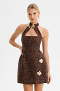DARCIE Embellished Boucle Mini Dress in Brown Position 1