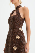 DARCIE Embellished Boucle Mini Dress in Brown Position 5